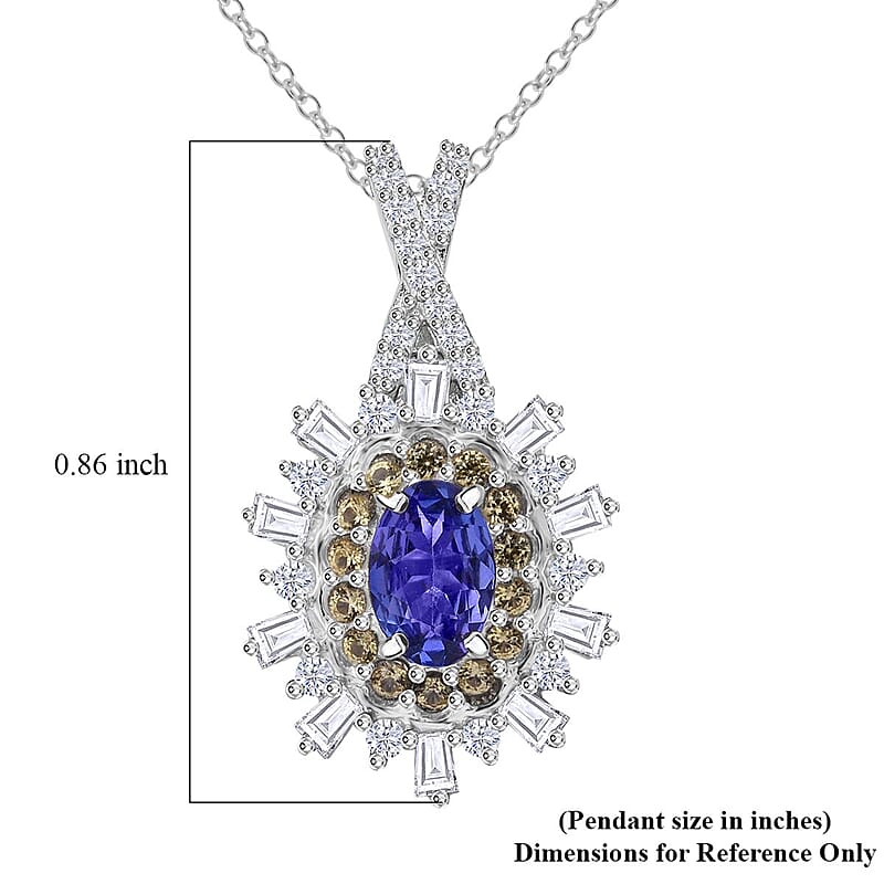 AAA Tanzanite and Multi Gemstone 1.00 ctw Snowflake Pendant Necklace in Rhodium Over Sterling Silver 20 Inches