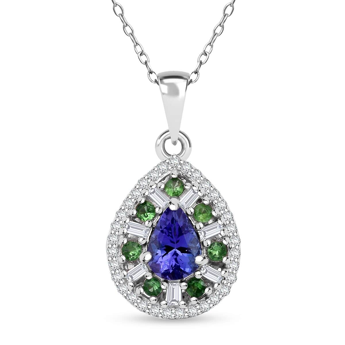 AAA Tanzanite and Multi Gemstone 1.25 ctw Teardrop Harmony Pendant Necklace in Rhodium Over Sterling Silver 20 Inches image number 0