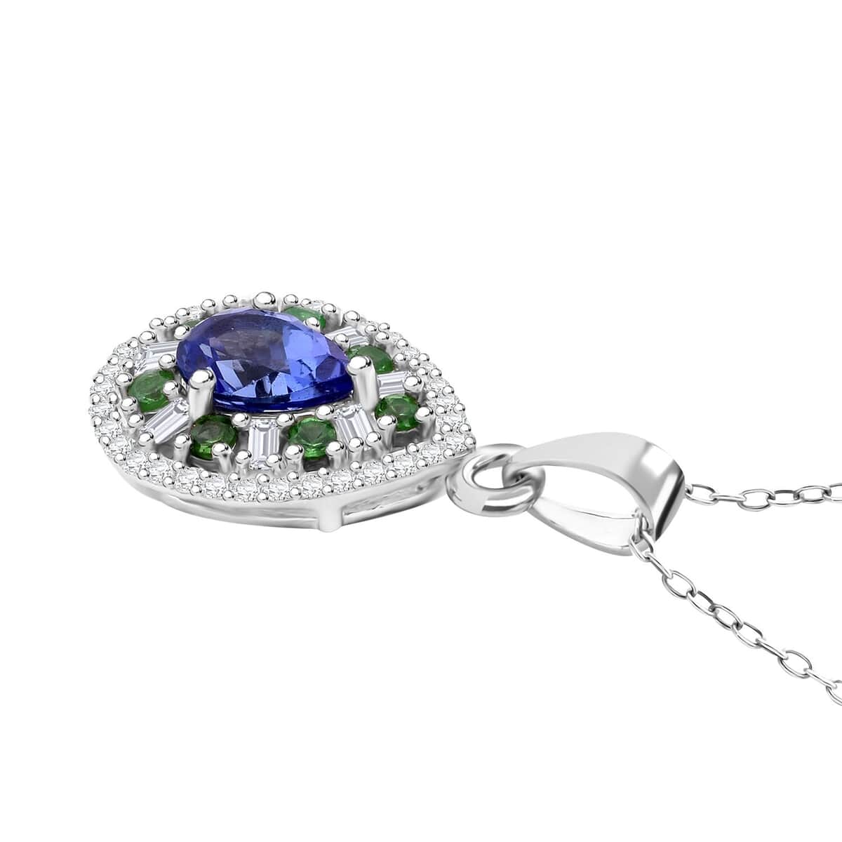 AAA Tanzanite and Multi Gemstone 1.25 ctw Teardrop Harmony Pendant Necklace in Rhodium Over Sterling Silver 20 Inches image number 3