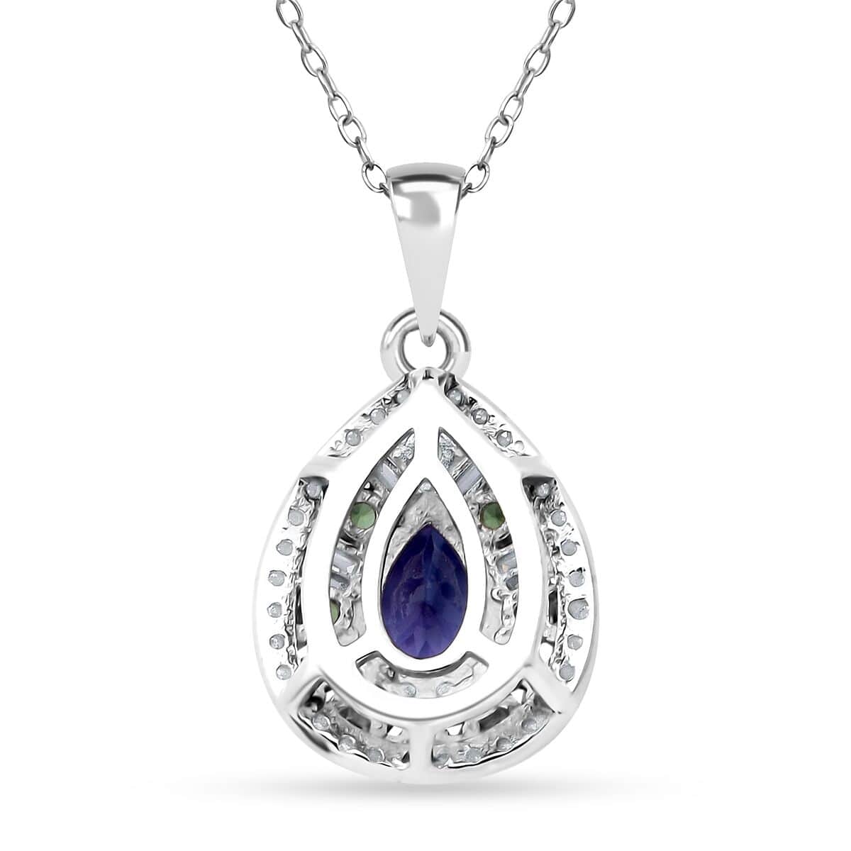 AAA Tanzanite and Multi Gemstone 1.25 ctw Teardrop Harmony Pendant Necklace in Rhodium Over Sterling Silver 20 Inches image number 4