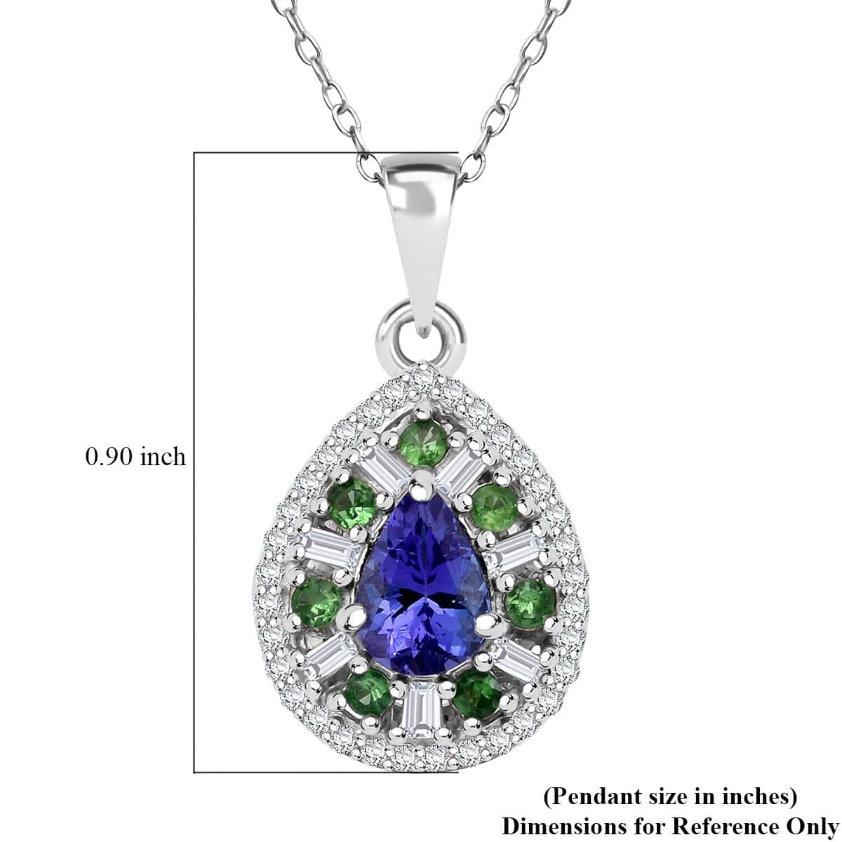 AAA Tanzanite and Multi Gemstone 1.25 ctw Teardrop Harmony Pendant Necklace in Rhodium Over Sterling Silver 20 Inches image number 5