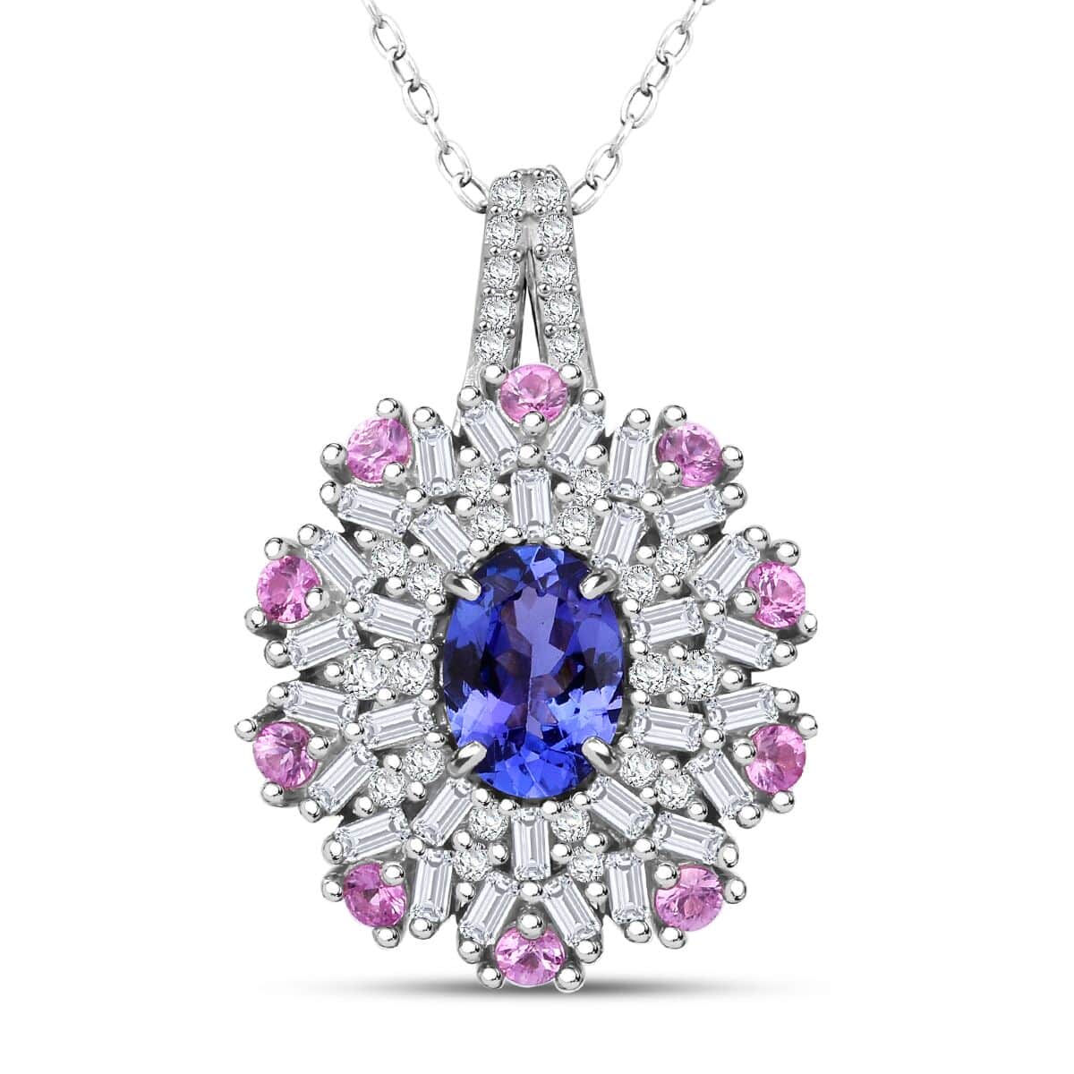 AAA Tanzanite and Multi Gemstone 1.90 ctw Blushing Radiance Pendant Necklace in Rhodium Over Sterling Silver 20 Inches image number 0