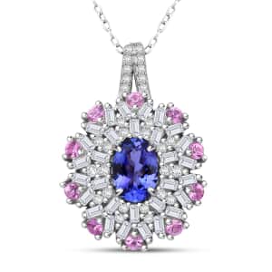 AAA Tanzanite and Multi Gemstone 1.90 ctw Blushing Radiance Pendant Necklace in Rhodium Over Sterling Silver 20 Inches