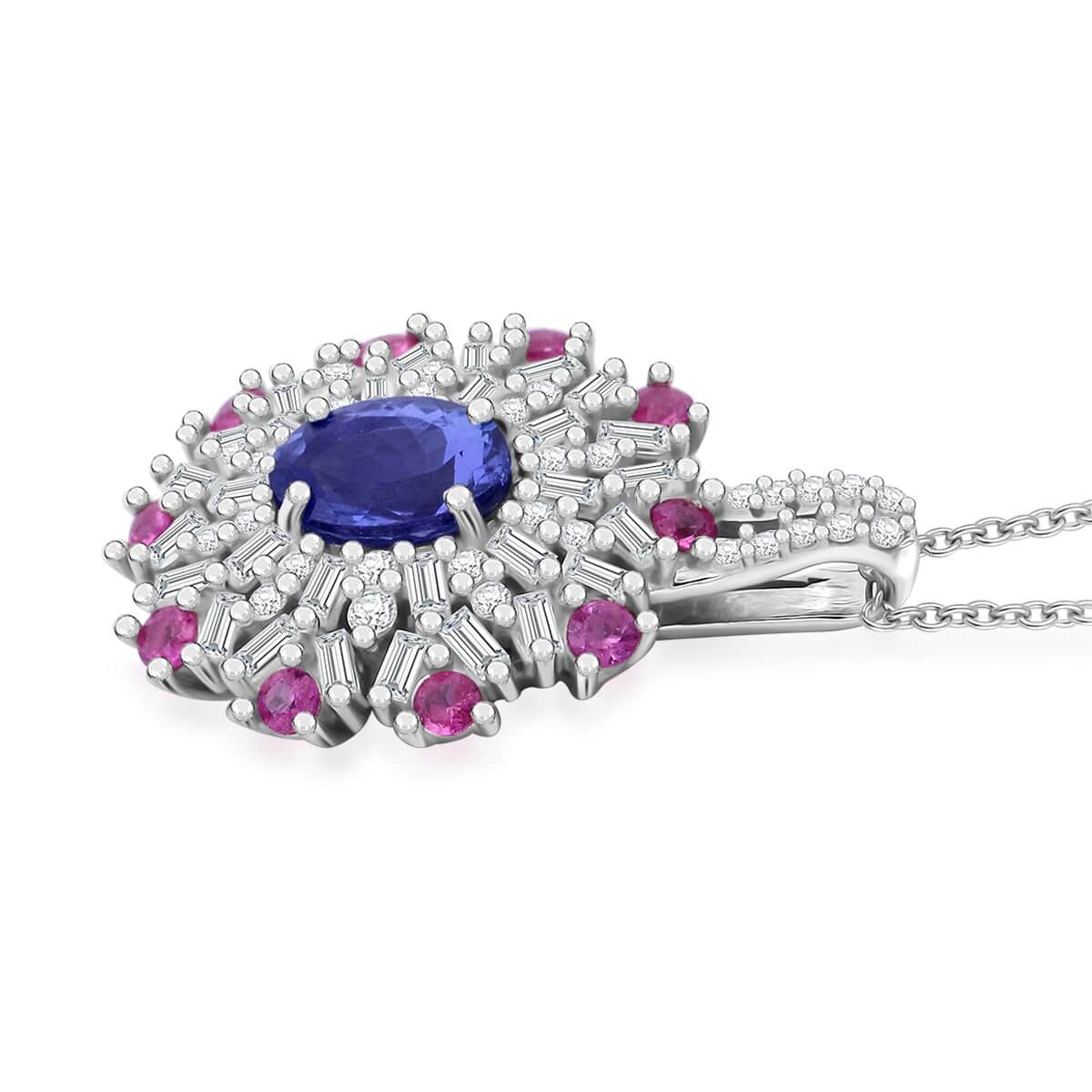 AAA Tanzanite and Multi Gemstone 1.90 ctw Blushing Radiance Pendant Necklace in Rhodium Over Sterling Silver 20 Inches image number 3