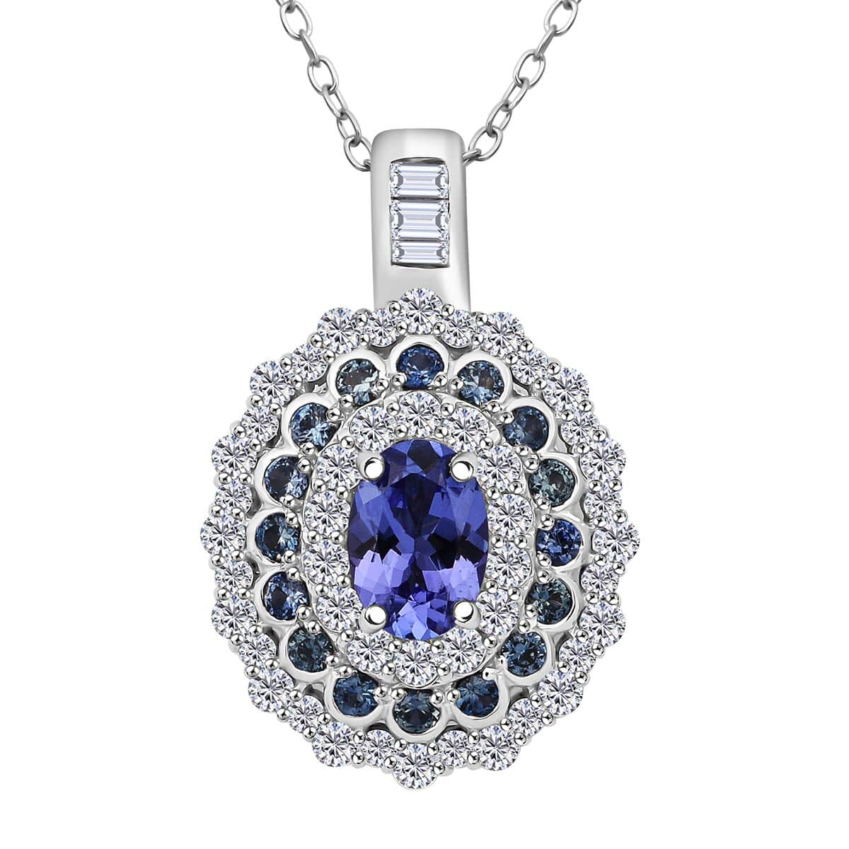 AAA Tanzanite and Multi Gemstone 1.75 ctw Regal Eclipse Pendant Necklace in Rhodium Over Sterling Silver 20 Inches image number 0