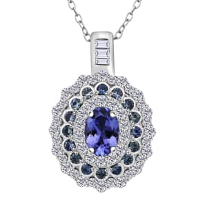 AAA Tanzanite and Multi Gemstone 1.75 ctw Regal Eclipse Pendant Necklace in Rhodium Over Sterling Silver 20 Inches