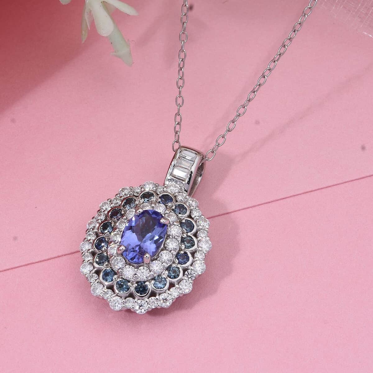 AAA Tanzanite and Multi Gemstone 1.75 ctw Regal Eclipse Pendant Necklace in Rhodium Over Sterling Silver 20 Inches image number 1