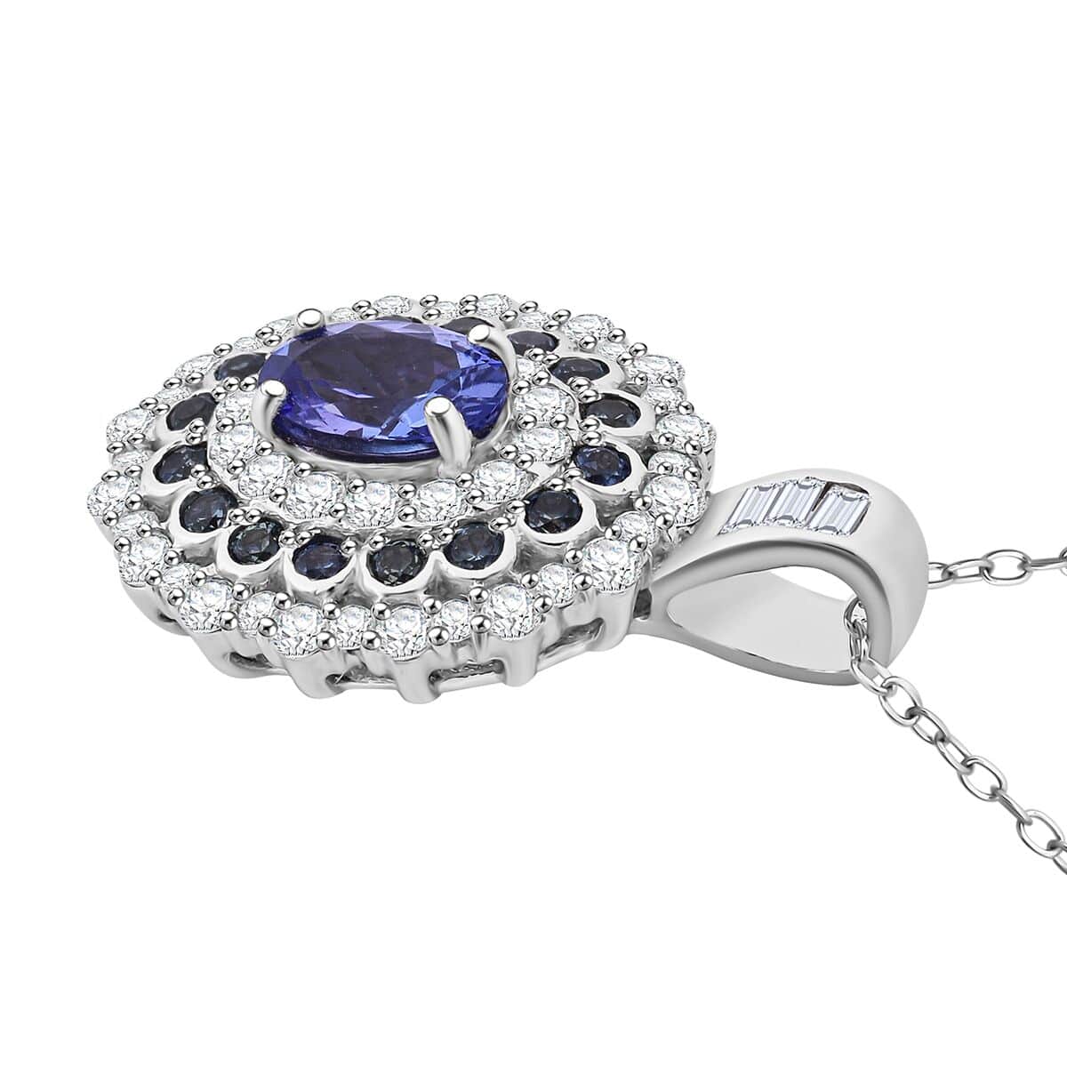 AAA Tanzanite and Multi Gemstone 1.75 ctw Regal Eclipse Pendant Necklace in Rhodium Over Sterling Silver 20 Inches image number 3