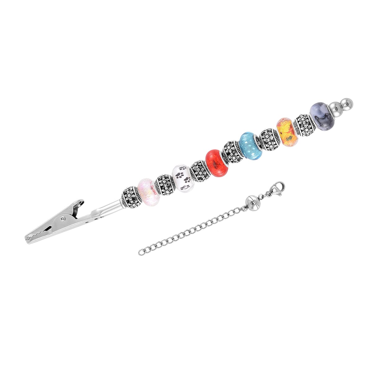 Set of 2 Murano Resin Bead Bracelet Buddy in Silvertone and Stainless Steel Magnet Lock image number 0