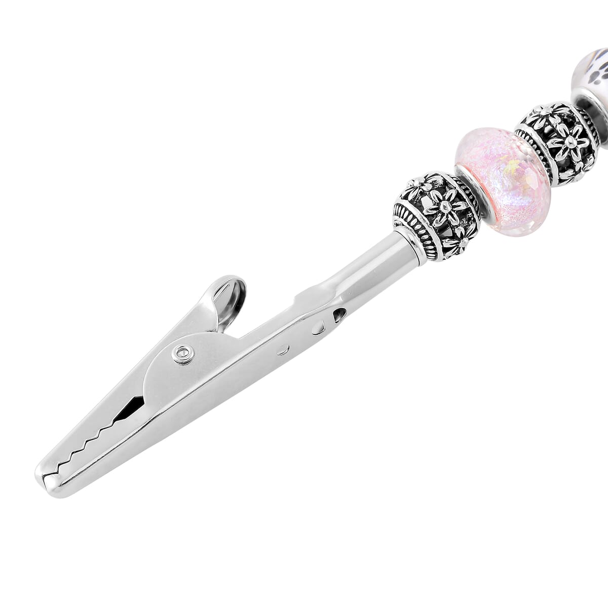 Set of 2 Murano Resin Bead Bracelet Buddy in Silvertone and Stainless Steel Magnet Lock image number 3