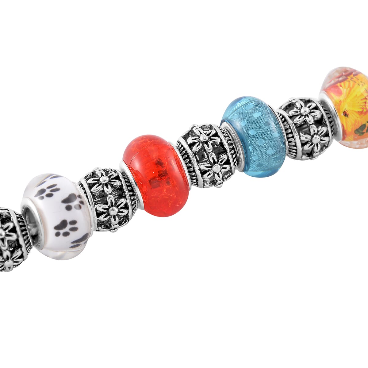 Set of 2 Murano Resin Bead Bracelet Buddy in Silvertone and Stainless Steel Magnet Lock image number 4