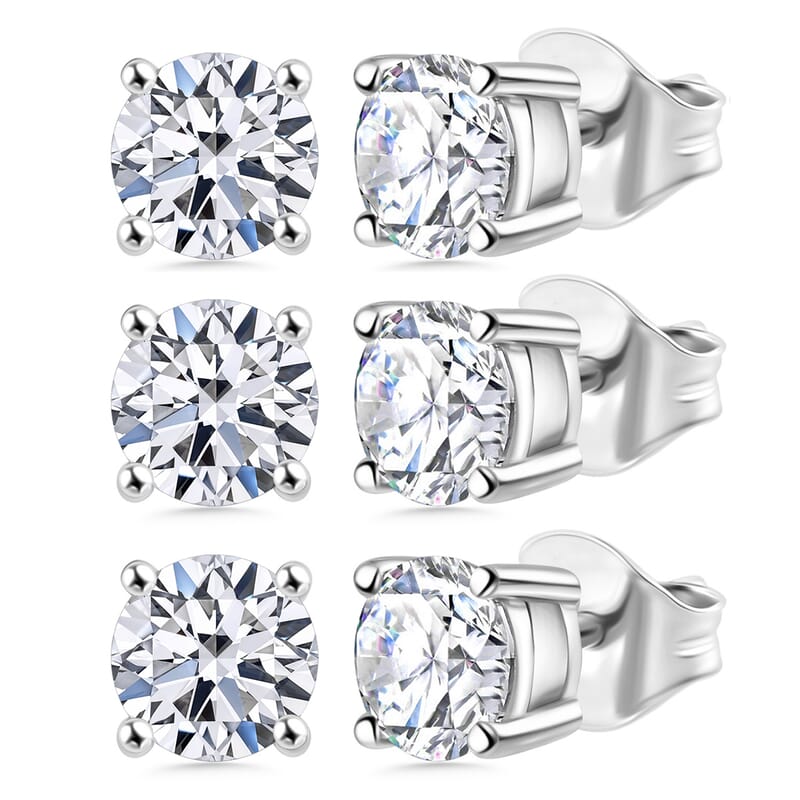 Set of 3, Luxuriant Lab Grown Diamond G SI1 3.00 ctw Solitaire Stud Earrings in 14K White Gold