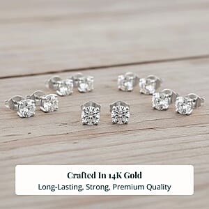 Set of 5, Luxuriant Lab Grown Diamond G SI1 5.00 ctw Solitaire Stud Earrings in 14K White Gold