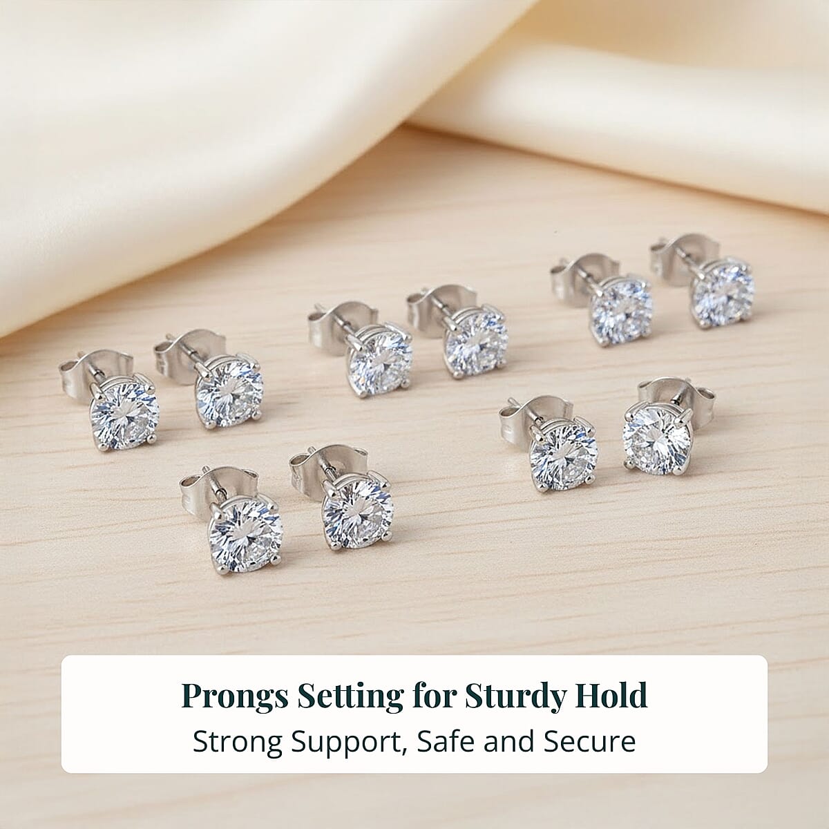 Set of 5, Luxuriant Lab Grown Diamond G SI1 5.00 ctw Solitaire Stud Earrings in 14K White Gold image number 5