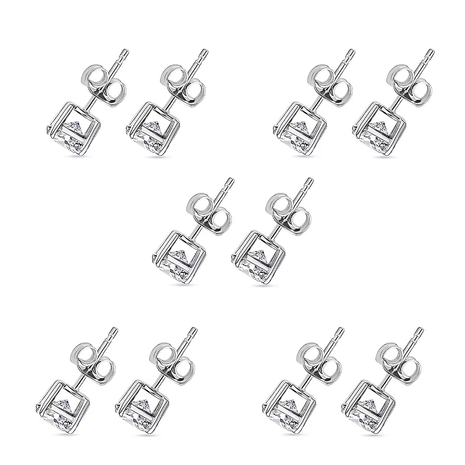 Set of 5, Luxuriant Lab Grown Diamond G SI1 5.00 ctw Solitaire Stud Earrings in 14K White Gold