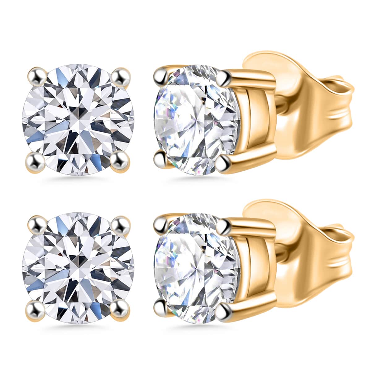 Set of 2, Luxuriant Lab Grown Diamond G SI1 2.00 ctw Solitaire Stud Earrings in 14K Yellow Gold image number 0