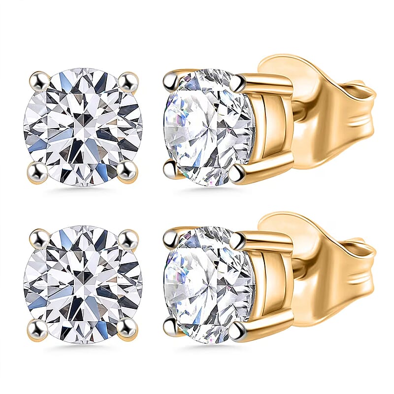 Set of 2 Luxuriant Lab Grown Diamond G SI1 2.00 ctw Solitaire Stud Earrings in 14K Yellow Gold