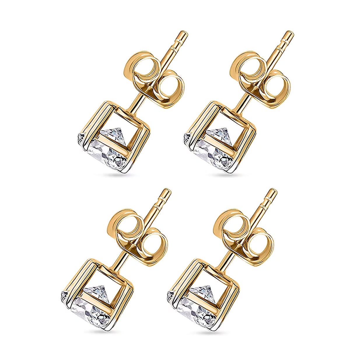 Set of 2 Luxuriant Lab Grown Diamond G SI1 2.00 ctw Solitaire Stud Earrings in 14K Yellow Gold image number 7