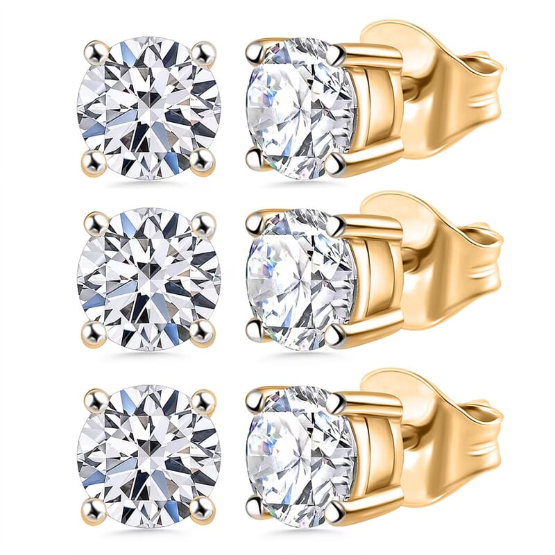 Set of 3, Luxuriant Lab Grown Diamond G SI1 3.00 ctw Solitaire Stud Earrings in 14K Yellow Gold