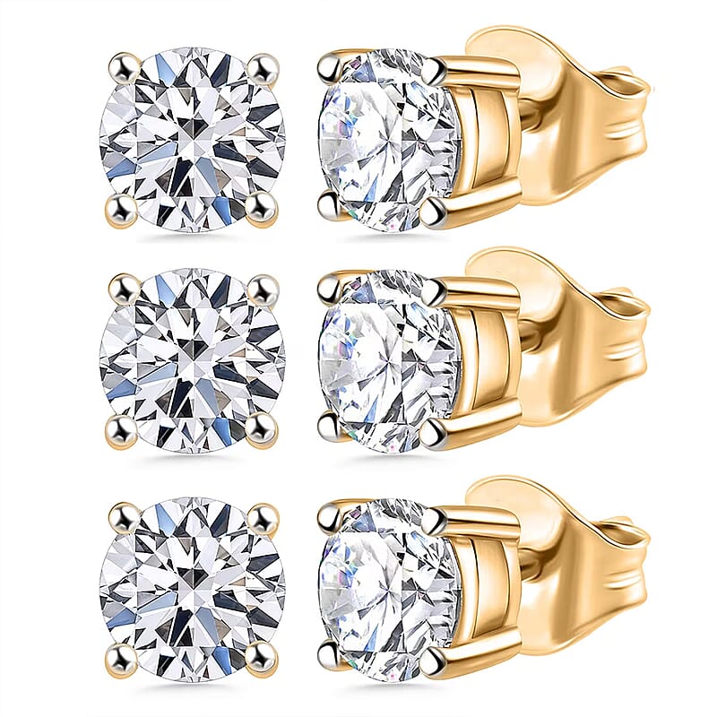 Set of 3, Luxuriant Lab Grown Diamond G SI1 3.00 ctw Solitaire Stud Earrings in 14K Yellow Gold