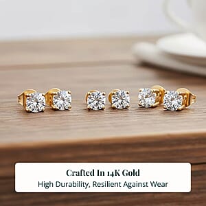 Set of 3, Luxuriant Lab Grown Diamond G SI1 3.00 ctw Solitaire Stud Earrings in 14K Yellow Gold