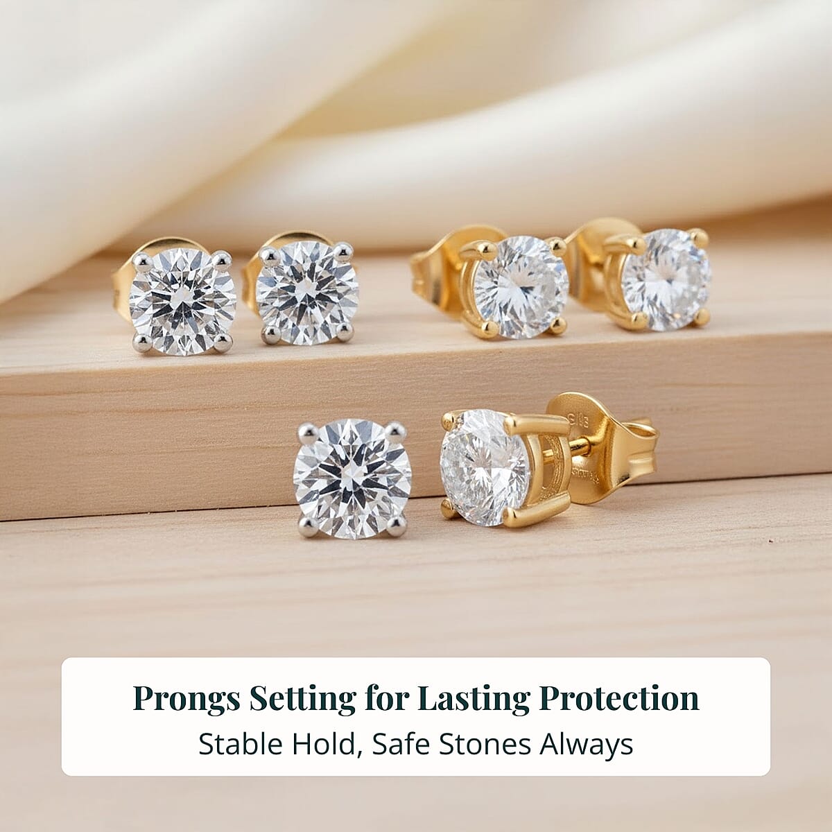 Set of 3, Luxuriant Lab Grown Diamond G SI1 3.00 ctw Solitaire Stud Earrings in 14K Yellow Gold image number 5