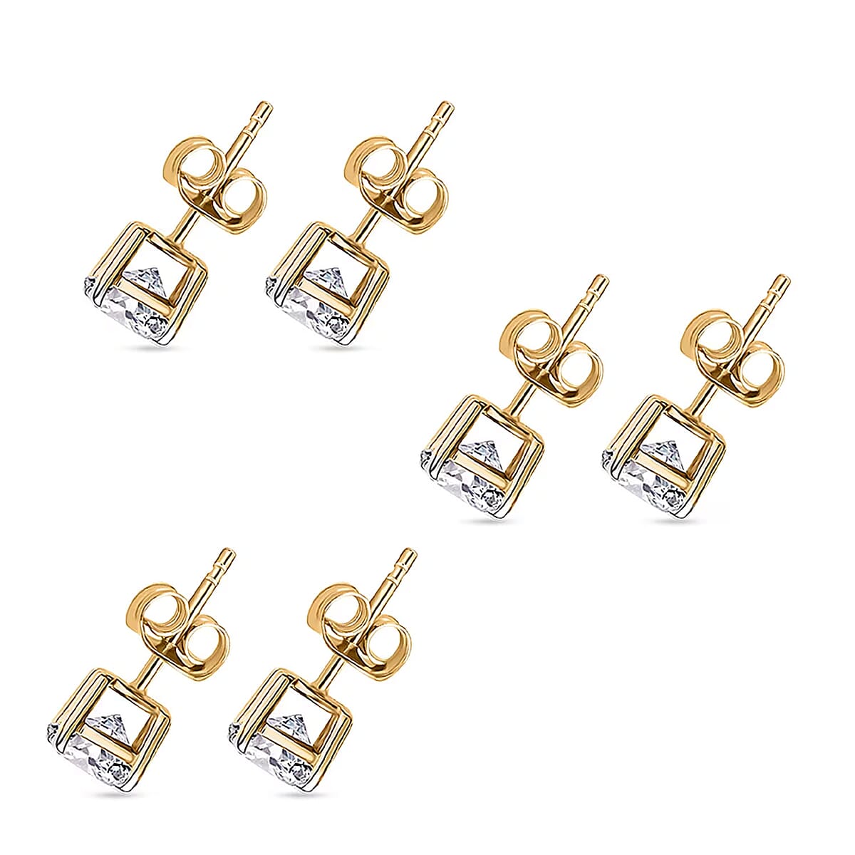 Set of 3, Luxuriant Lab Grown Diamond G SI1 3.00 ctw Solitaire Stud Earrings in 14K Yellow Gold image number 7