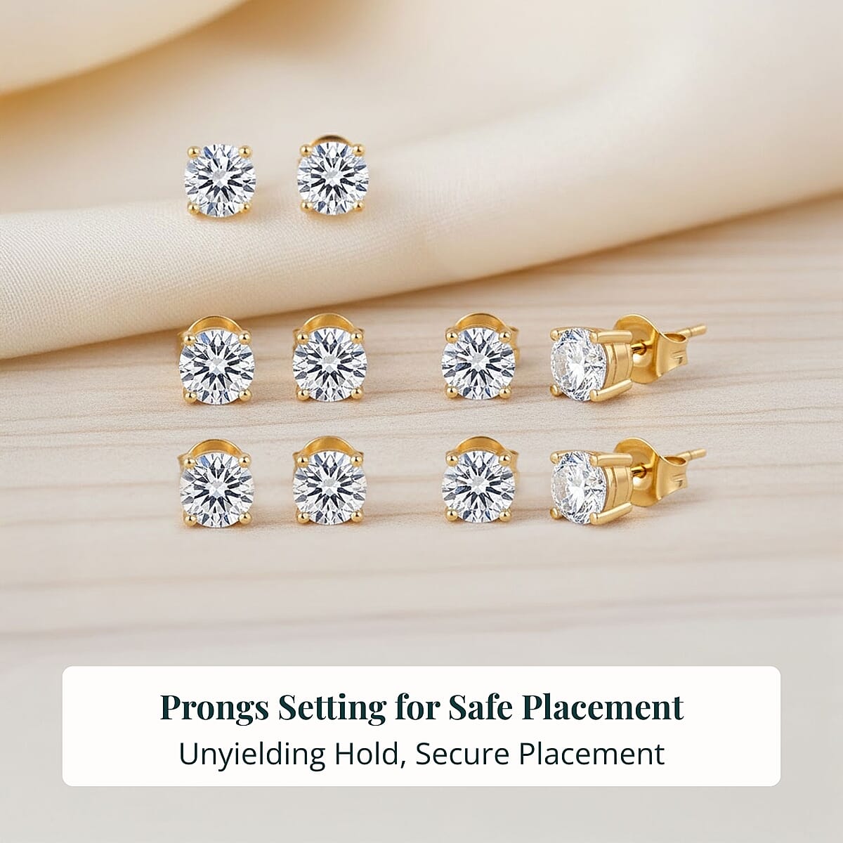 Set of 5, Luxuriant Lab Grown Diamond G SI1 5.00 ctw Solitaire Stud Earrings in 14K Yellow Gold image number 5
