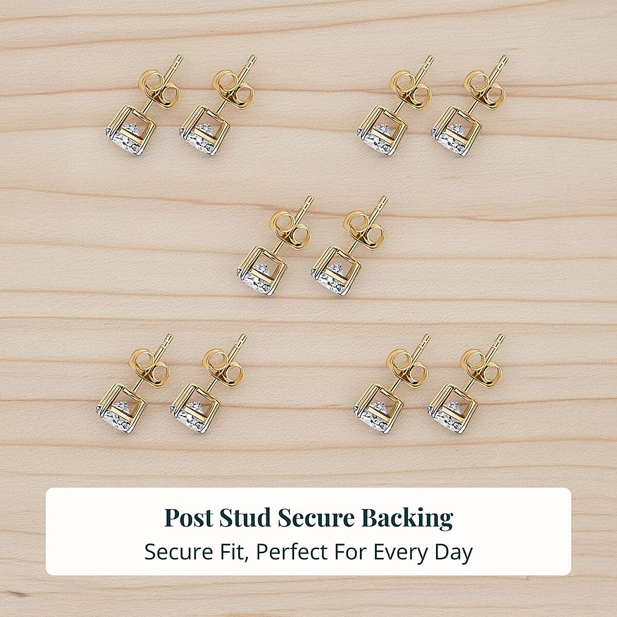 Set of 5, Luxuriant Lab Grown Diamond G SI1 5.00 ctw Solitaire Stud Earrings in 14K Yellow Gold image number 6