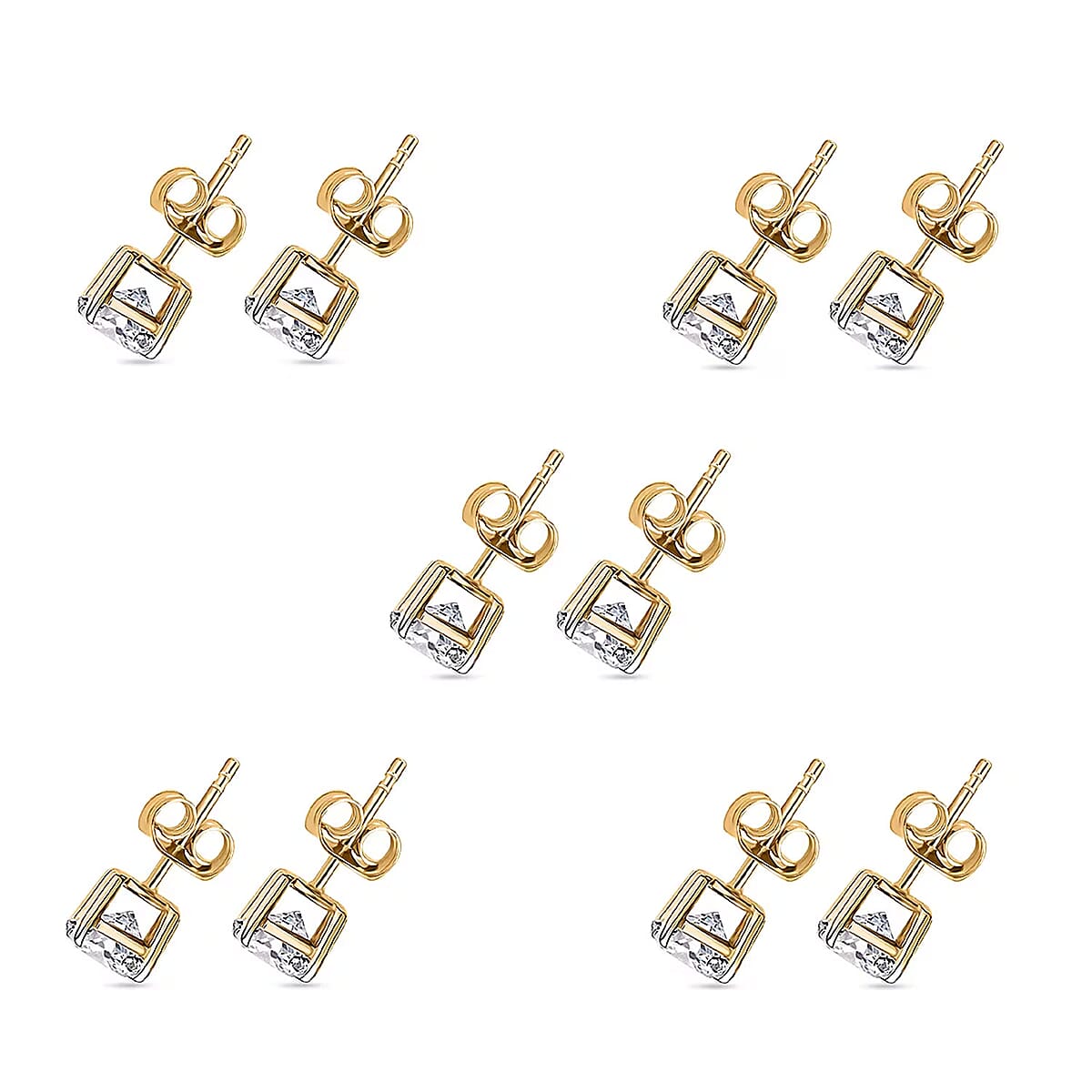 Set of 5, Luxuriant Lab Grown Diamond G SI1 5.00 ctw Solitaire Stud Earrings in 14K Yellow Gold image number 7