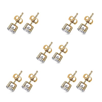 Set of 5, Luxuriant Lab Grown Diamond G SI1 5.00 ctw Solitaire Stud Earrings in 14K Yellow Gold