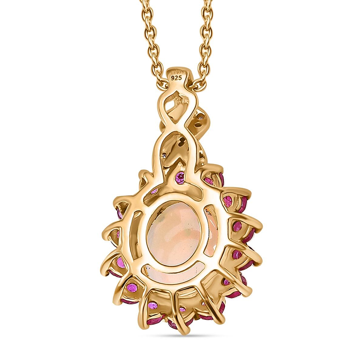 Premium Ethiopian Welo Opal and Multi Gemstone 1.90 ctw Sunburst Pendant Necklace in 18K Vermeil Yellow Gold Over Sterling Silver 20 Inches image number 4