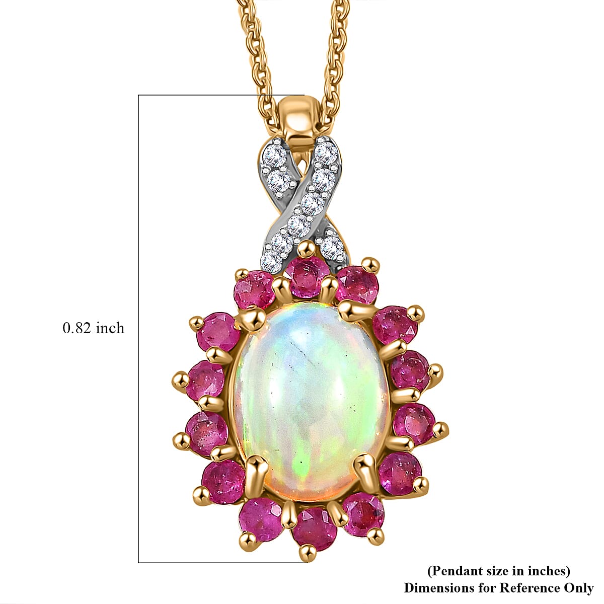 Premium Ethiopian Welo Opal and Multi Gemstone 1.90 ctw Sunburst Pendant Necklace in 18K Vermeil Yellow Gold Over Sterling Silver 20 Inches image number 5