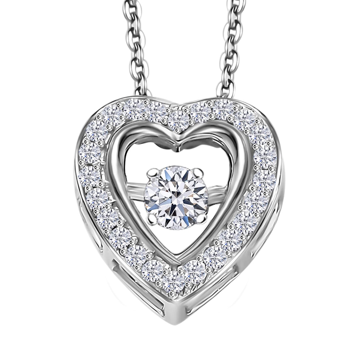 Luxuriant Lab Grown Diamond SI 0.20 ctw Heart Dancing Pendant Necklace in Rhodium Over Sterling Silver 20 Inches image number 0