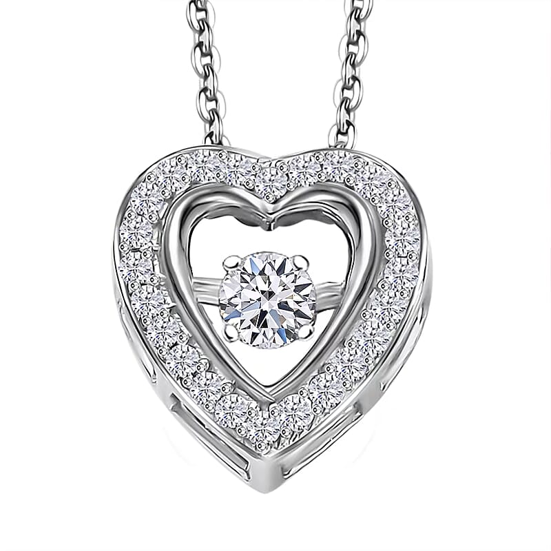 Luxuriant Lab Grown Diamond G-H SI 0.20 ctw Heart Dancing Pendant Necklace in Rhodium Over Sterling Silver 20 Inches