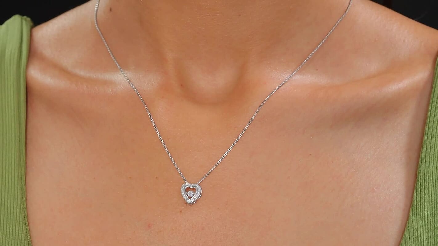 Luxuriant Lab Grown Diamond G-H SI 0.20 ctw Heart Dancing Pendant Necklace in Rhodium Over Sterling Silver 20 Inches