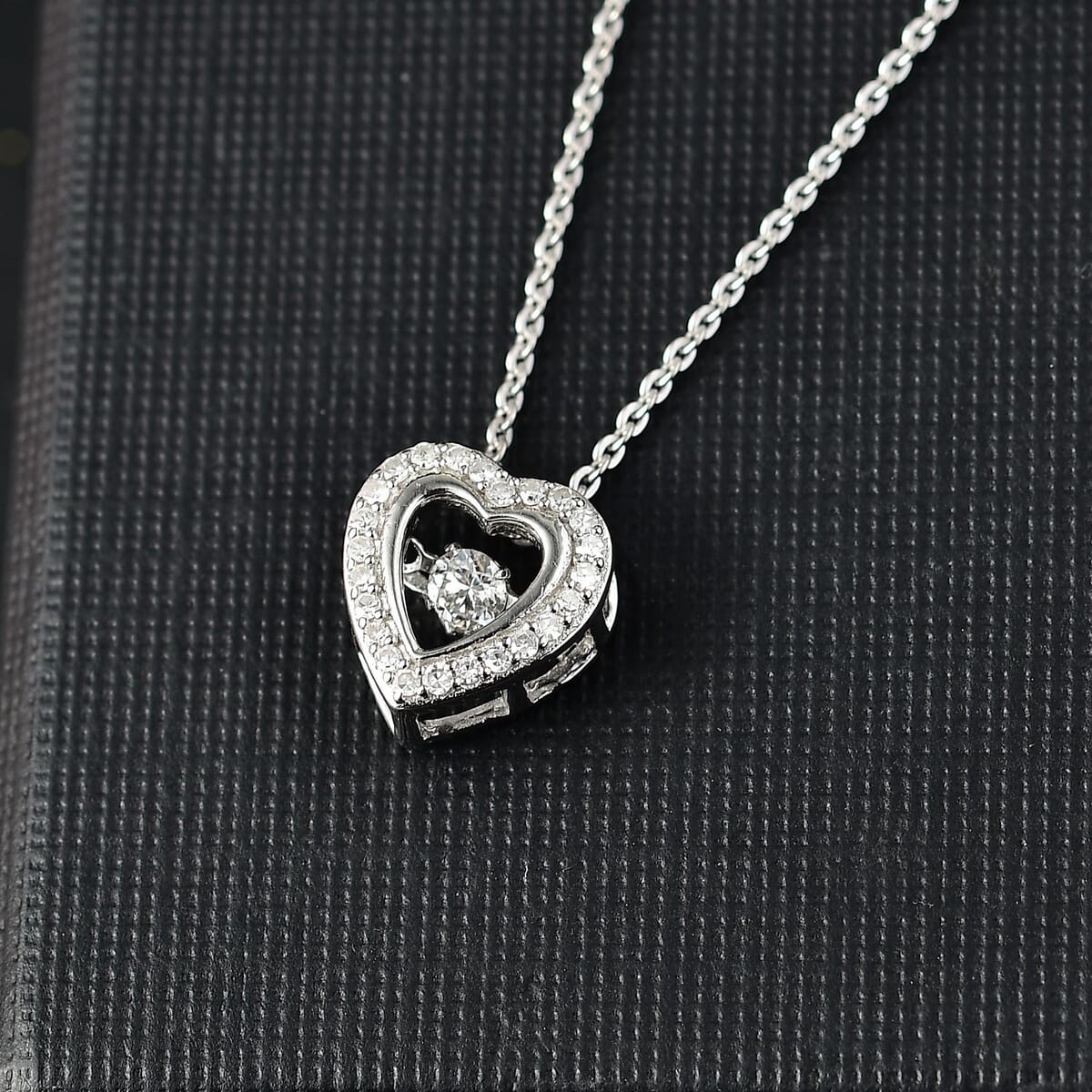 Luxuriant Lab Grown Diamond SI 0.20 ctw Heart Dancing Pendant Necklace in Rhodium Over Sterling Silver 20 Inches image number 1