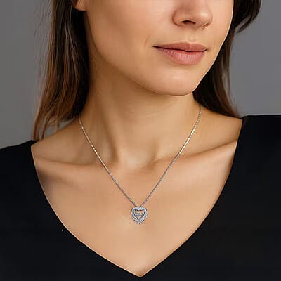 Luxuriant Lab Grown Diamond G-H SI 0.20 ctw Heart Dancing Pendant Necklace in Rhodium Over Sterling Silver 20 Inches