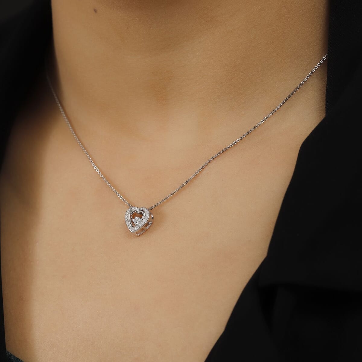 Luxuriant Lab Grown Diamond SI 0.20 ctw Heart Dancing Pendant Necklace in Rhodium Over Sterling Silver 20 Inches image number 2