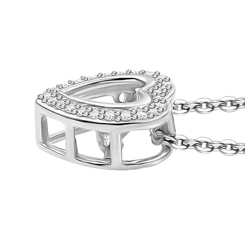 Luxuriant Lab Grown Diamond G-H SI 0.20 ctw Heart Dancing Pendant Necklace in Rhodium Over Sterling Silver 20 Inches