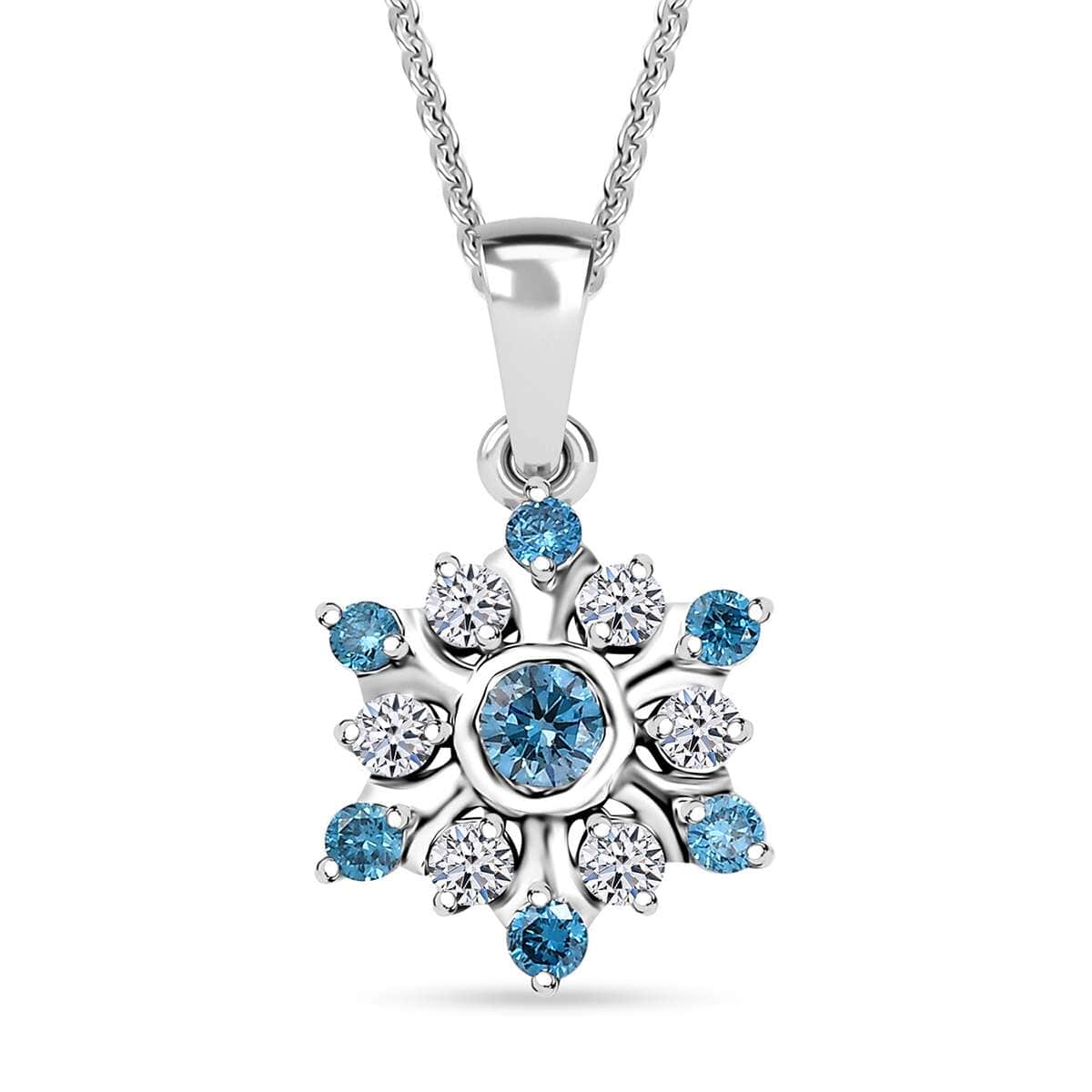 Luxuriant Lab Grown Blue and White Diamond SI 0.50 ctw Snowflake Pendant Necklace 20 Inches in Rhodium Over Sterling Silver image number 0