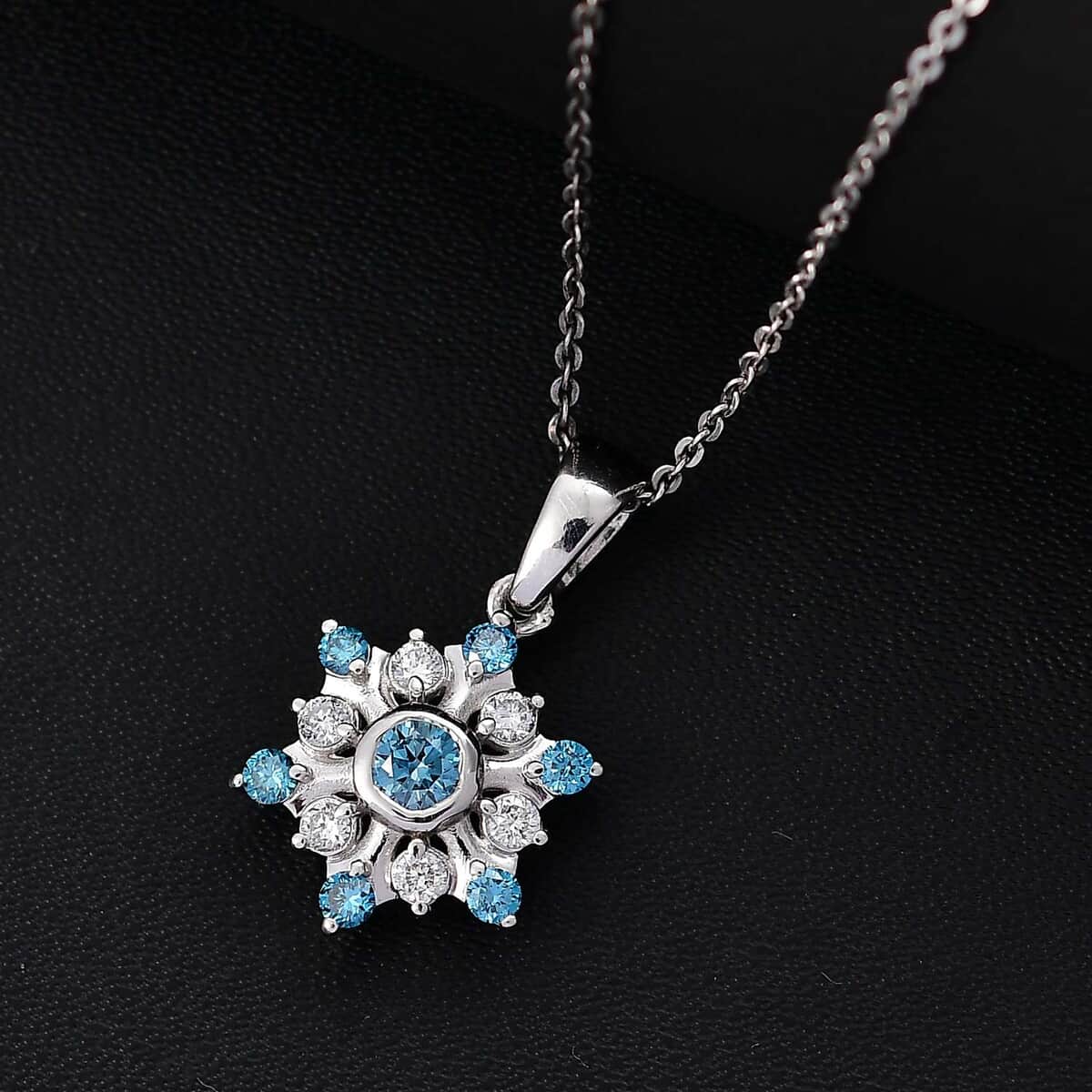 Luxuriant Lab Grown Blue and White Diamond SI 0.50 ctw Snowflake Pendant Necklace 20 Inches in Rhodium Over Sterling Silver image number 1