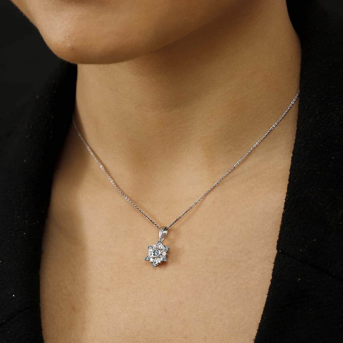 Luxuriant Lab Grown Blue and White Diamond SI 0.50 ctw Snowflake Pendant Necklace 20 Inches in Rhodium Over Sterling Silver image number 2