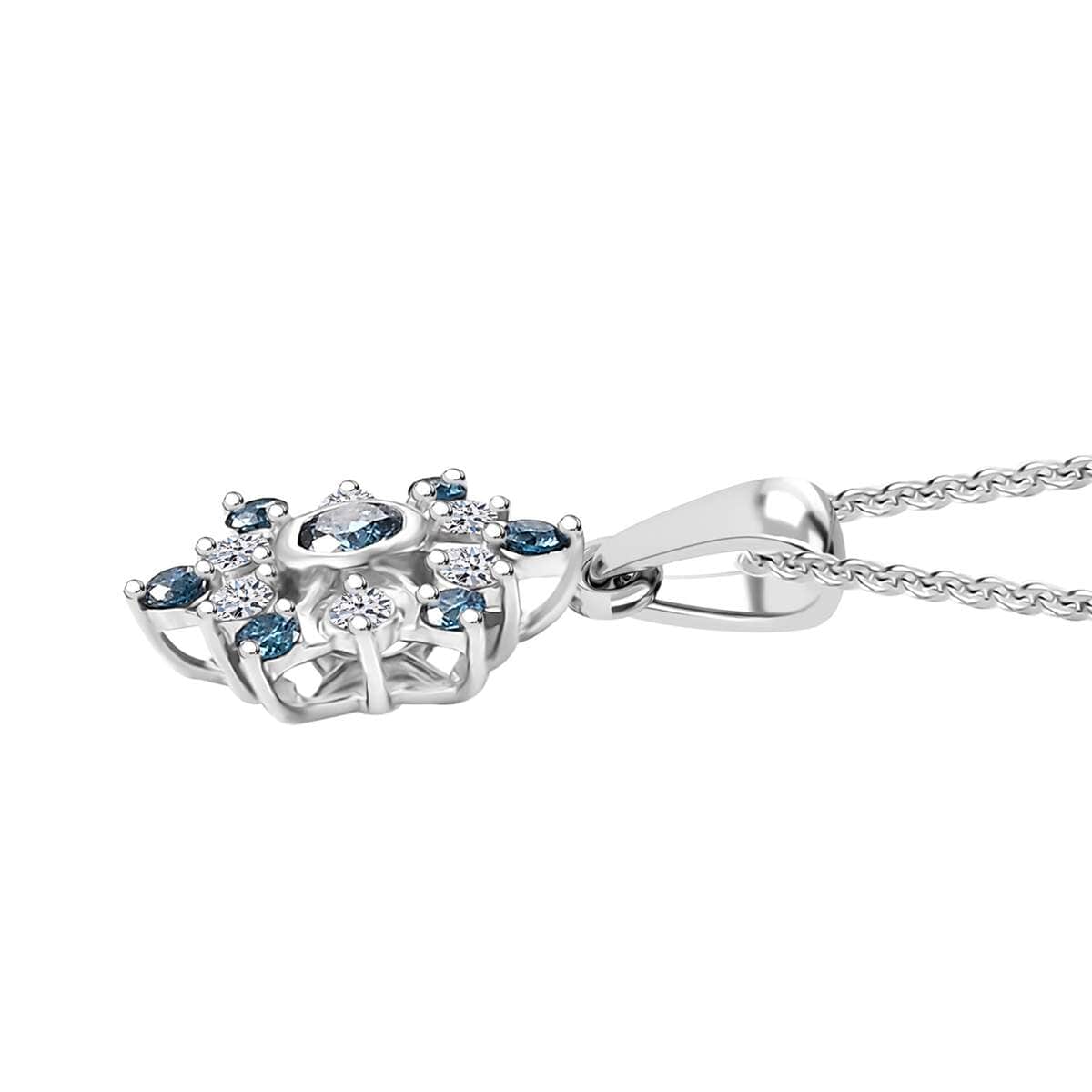 Luxuriant Lab Grown Blue and White Diamond SI 0.50 ctw Snowflake Pendant Necklace 20 Inches in Rhodium Over Sterling Silver image number 3