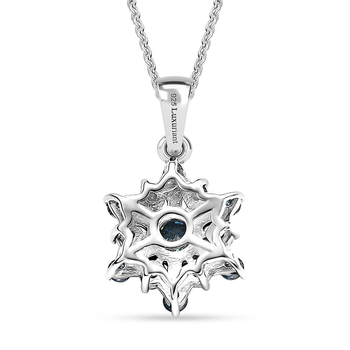 Luxuriant Lab Grown Blue Diamond (IR) and Lab Grown White Diamond SI 0.50 ctw Snowflake Pendant Necklace 20 Inches in Rhodium Over Sterling Silver