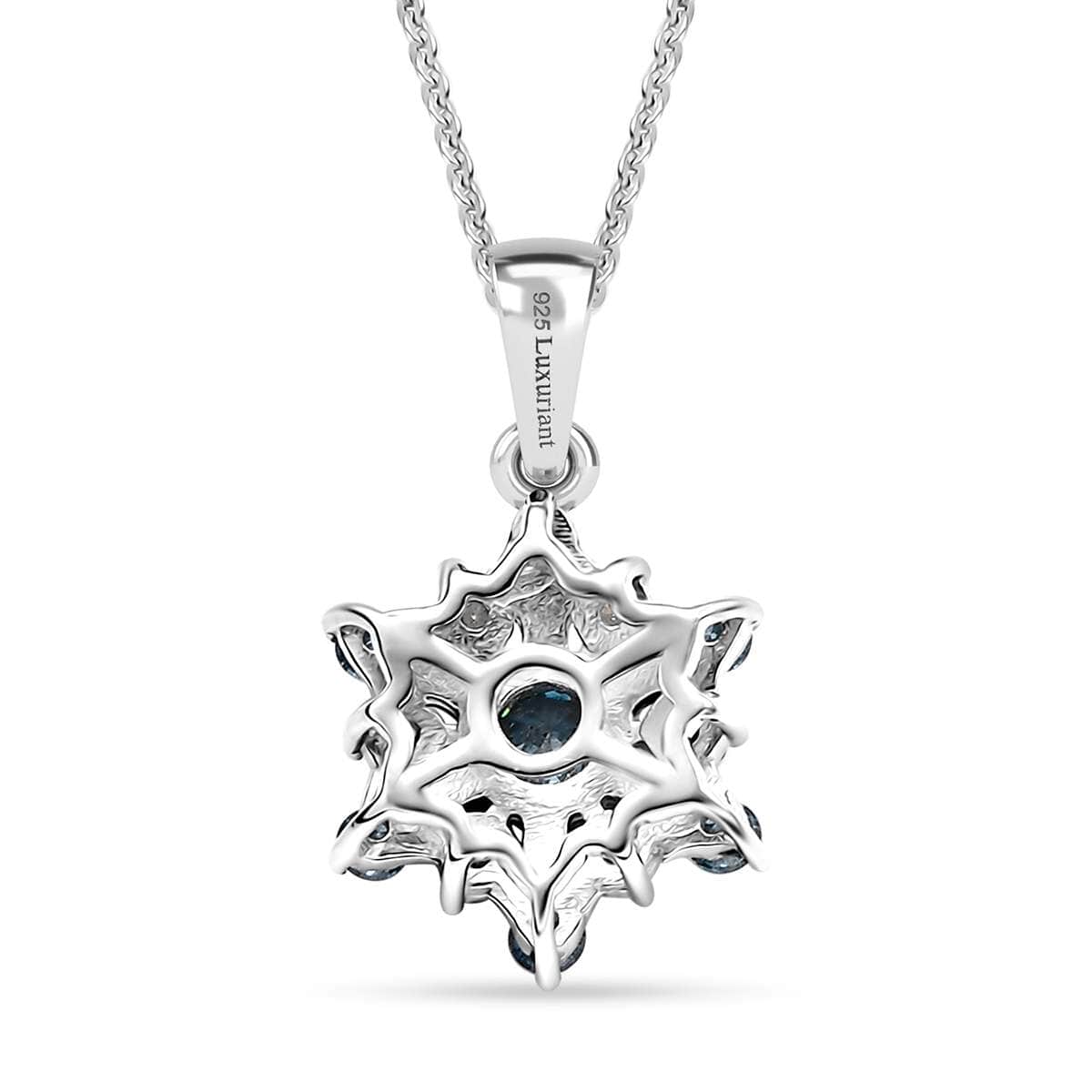 Luxuriant Lab Grown Blue and White Diamond SI 0.50 ctw Snowflake Pendant Necklace 20 Inches in Rhodium Over Sterling Silver image number 4