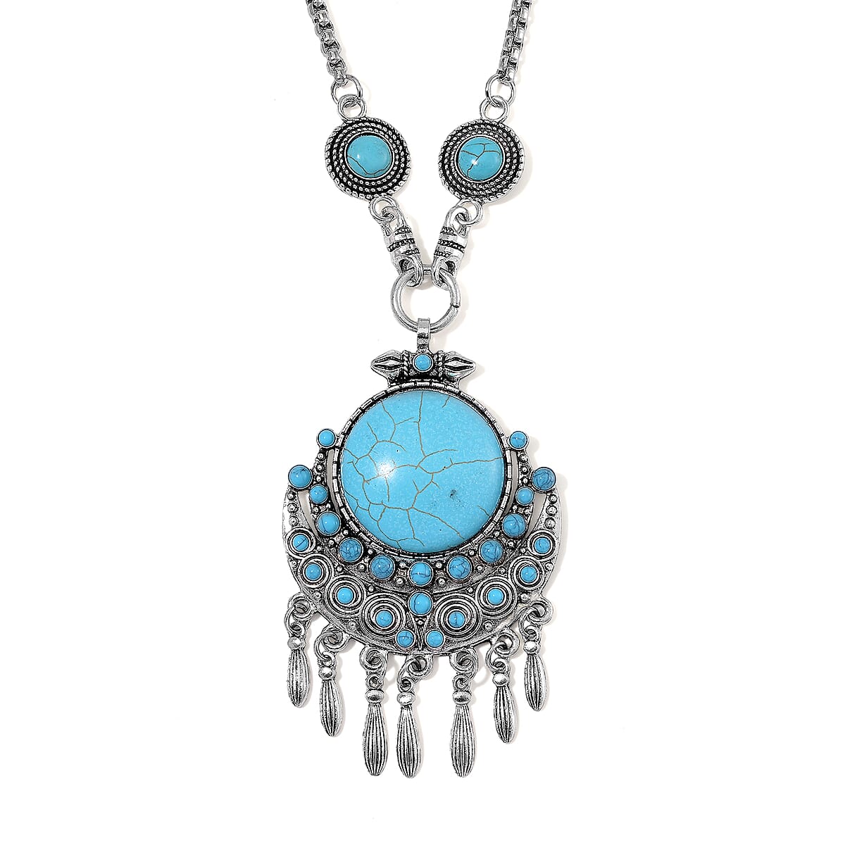 Blue Howlite 94.00 ctw Necklace (20-22 Inches) and Earrings in Silvertone image number 2