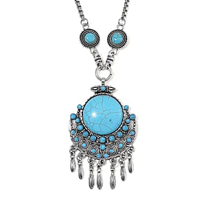Blue Howlite 94.00 ctw Necklace (20-22 Inches) and Earrings in Silvertone