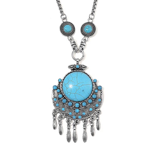 Blue Howlite 94.00 ctw Necklace (20-22 Inches) and Earrings in Silvertone