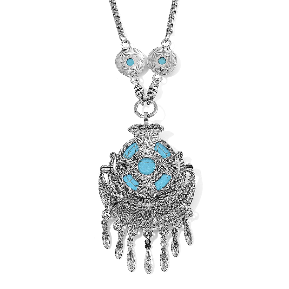 Blue Howlite 94.00 ctw Necklace (20-22 Inches) and Earrings in Silvertone image number 4